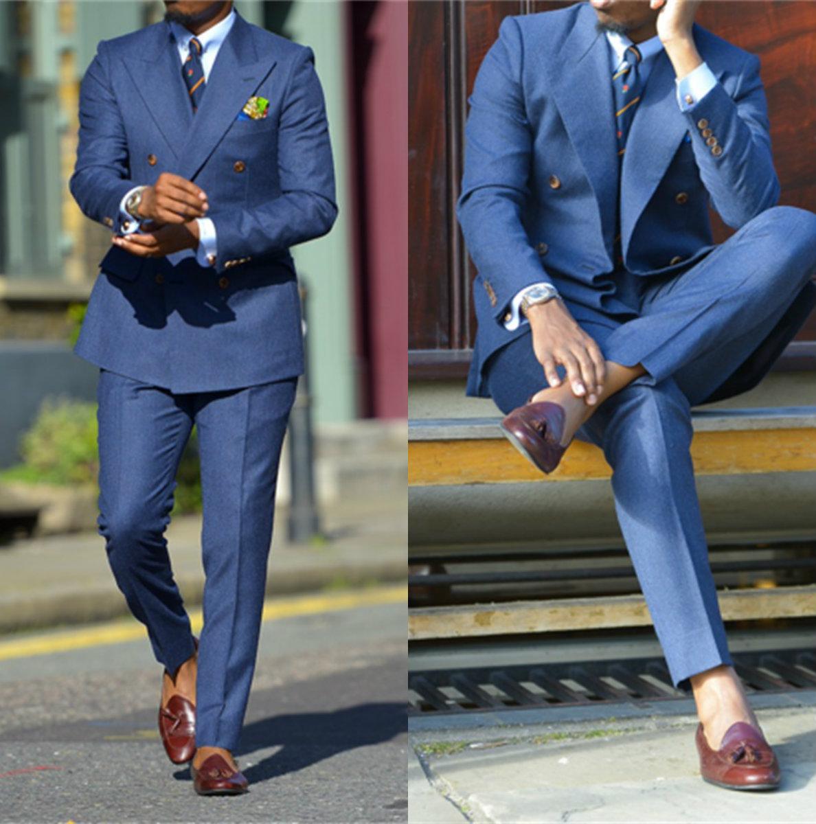 Formal Wear For Men In Wedding - Ciemnoniebieskie formalne męskie garnitury dwa kawałki