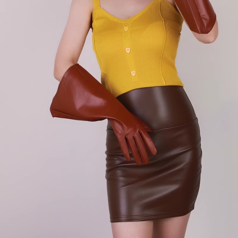 Formal Glove Leather - Moda damska PU Skóra Szeroki rękaw