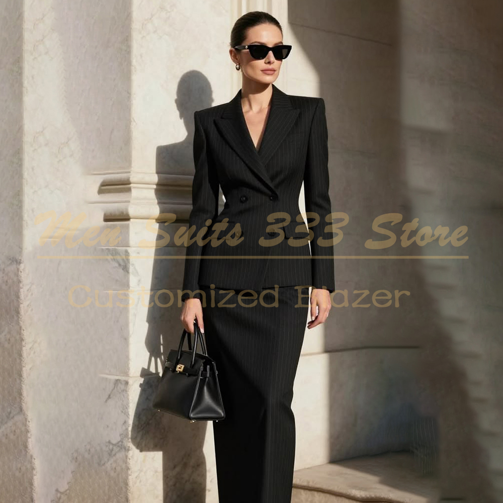 Men Formal Wear All Black - Damskie garnitury w czarne paski, eleganckie,