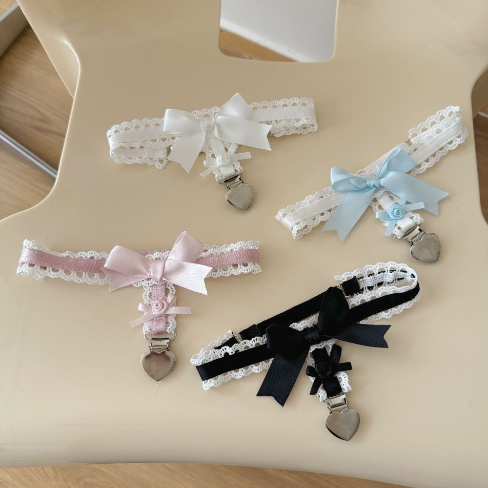 Tie Bar Clip - Słodkie, marszczone podwiązki Lolita z koronką