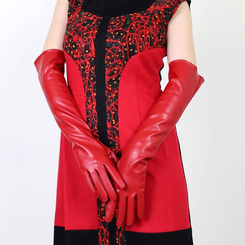 Formal Glove Leather - Damskie rękawiczki z czerwonej skóry PU