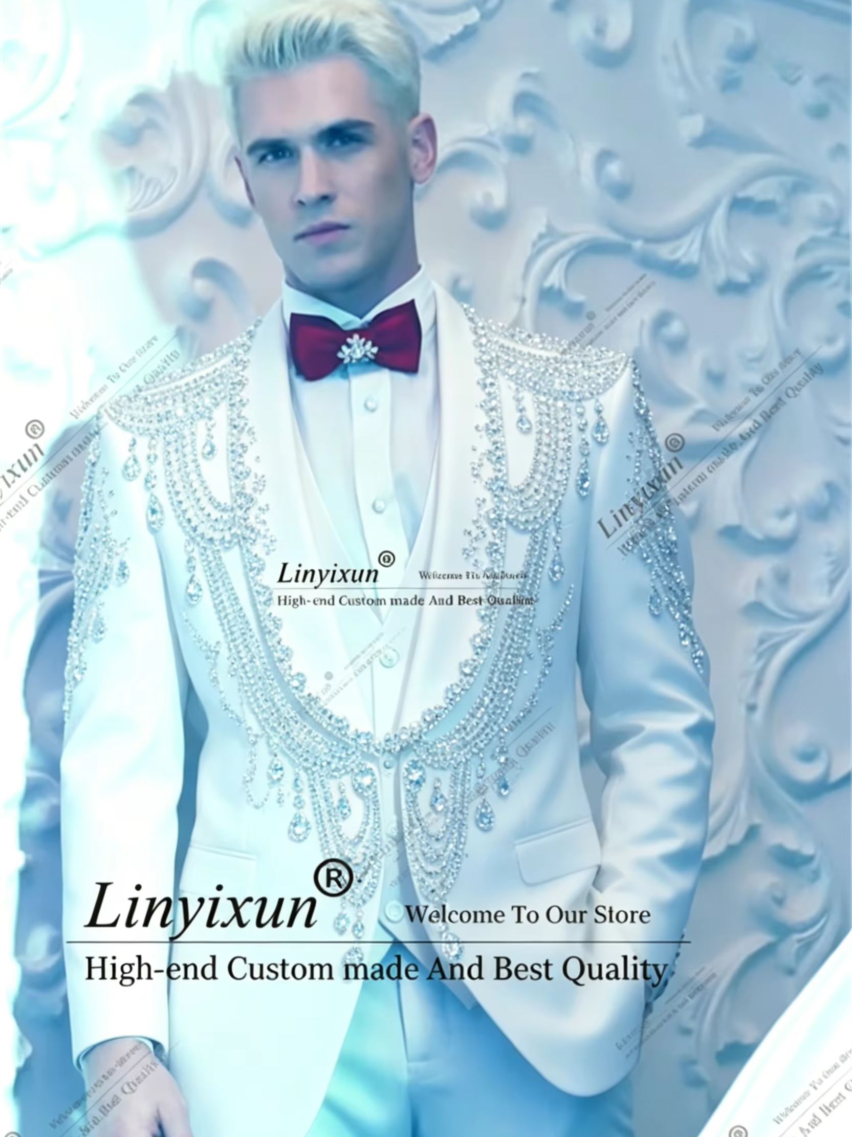 Men'S Formal Wear Jewelry - Eleganckie, kryształowo zdobione garnitury smokingowe męskie