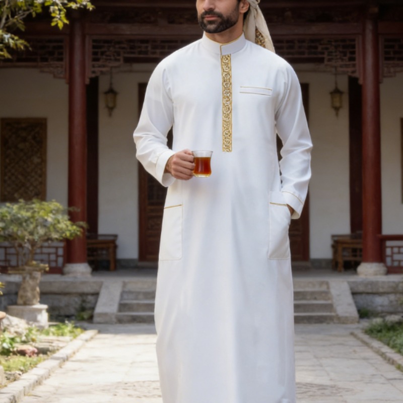 Arabic Formal Wear Men - Męski arabski thobe z haftem, z