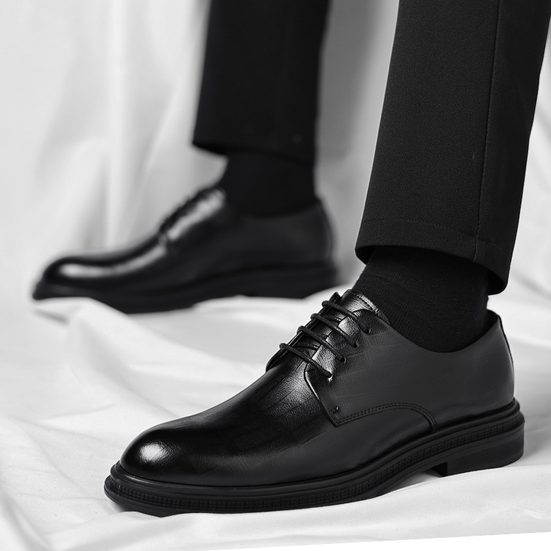 Men Formal Wear All Black - Męskie czarne skórzane buty typu derby