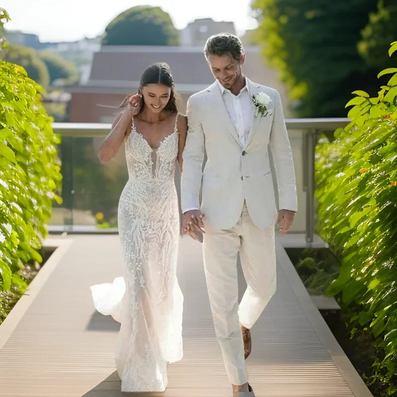Men Formal Wear In Summer - Lniany smoking ślubny dla mężczyzn Letnia