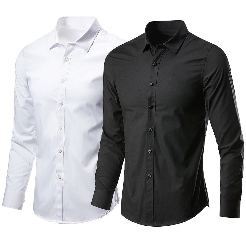 Men Formal Wear All Black - Czarna bawełniana koszula wizytowa męska, codzienna,