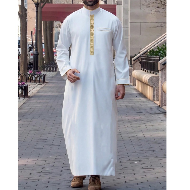 Męski arabski thobe z haftem,  – Arabic Formal Wear Men recenzja i cena