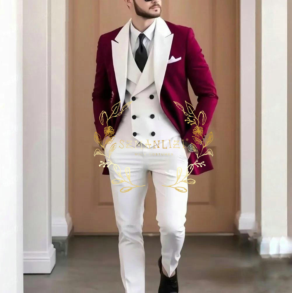 Elegancki bordowy 3-częściowy  – Men Formal Wear Jacket recenzja i cena